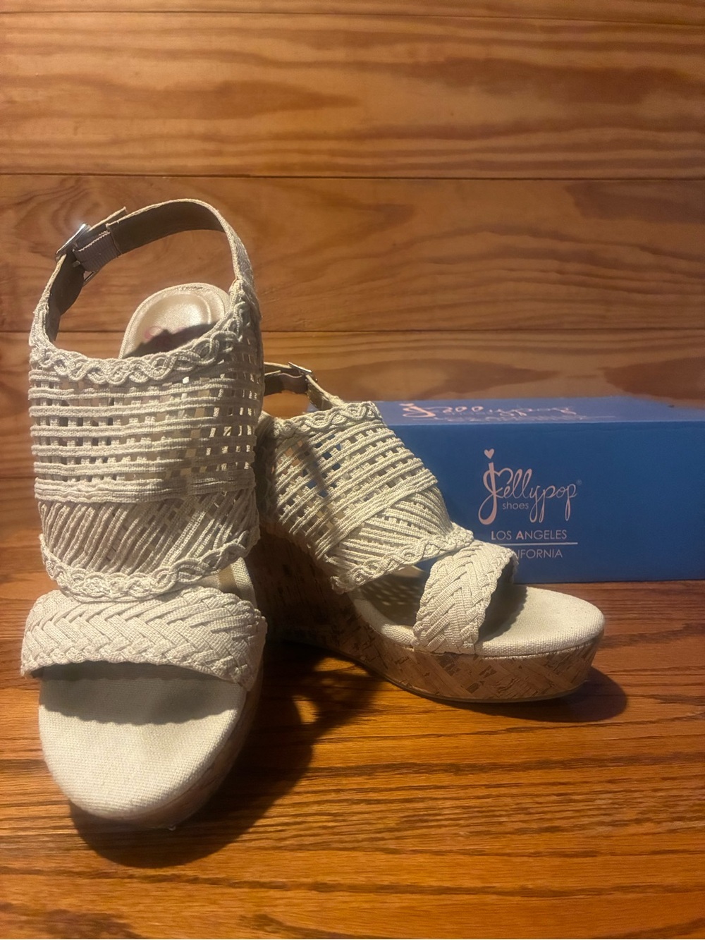 Jellypop Cream Braided Platform Wedges